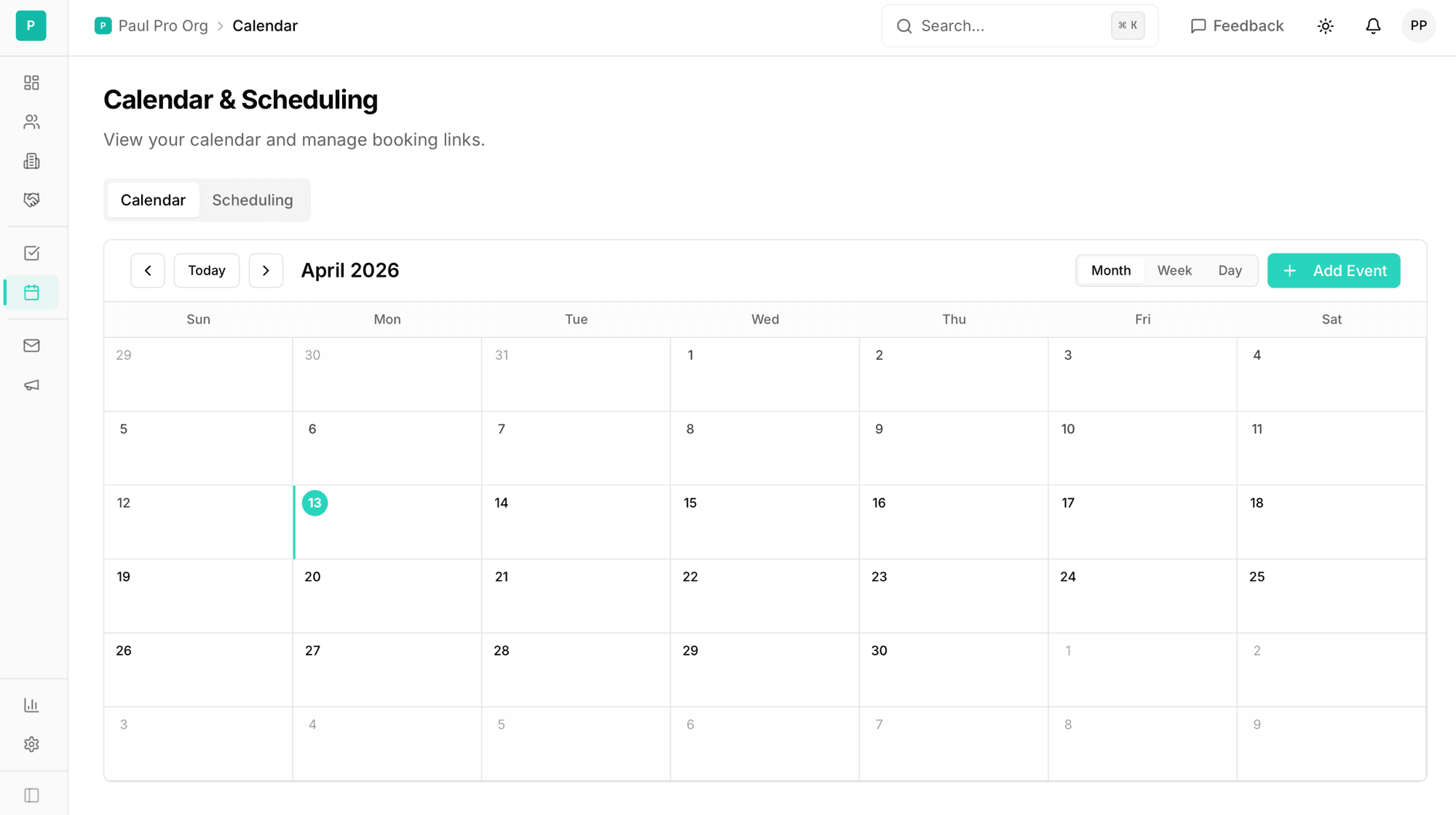 Monthly calendar view with events and scheduling
