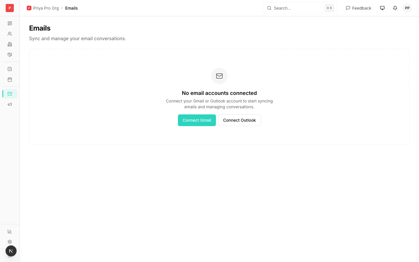 Email composition with AI-drafted body, tone selector, and contact context